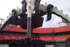 U2 concert stage at Sun Life Stadium in Miami, FL with tuning provided by Hamilton Piano Company.