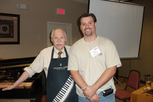 Tobias Hamilton with Franz Mohr, chief concert technician for Steinway & Sons from 1968 to 1992.