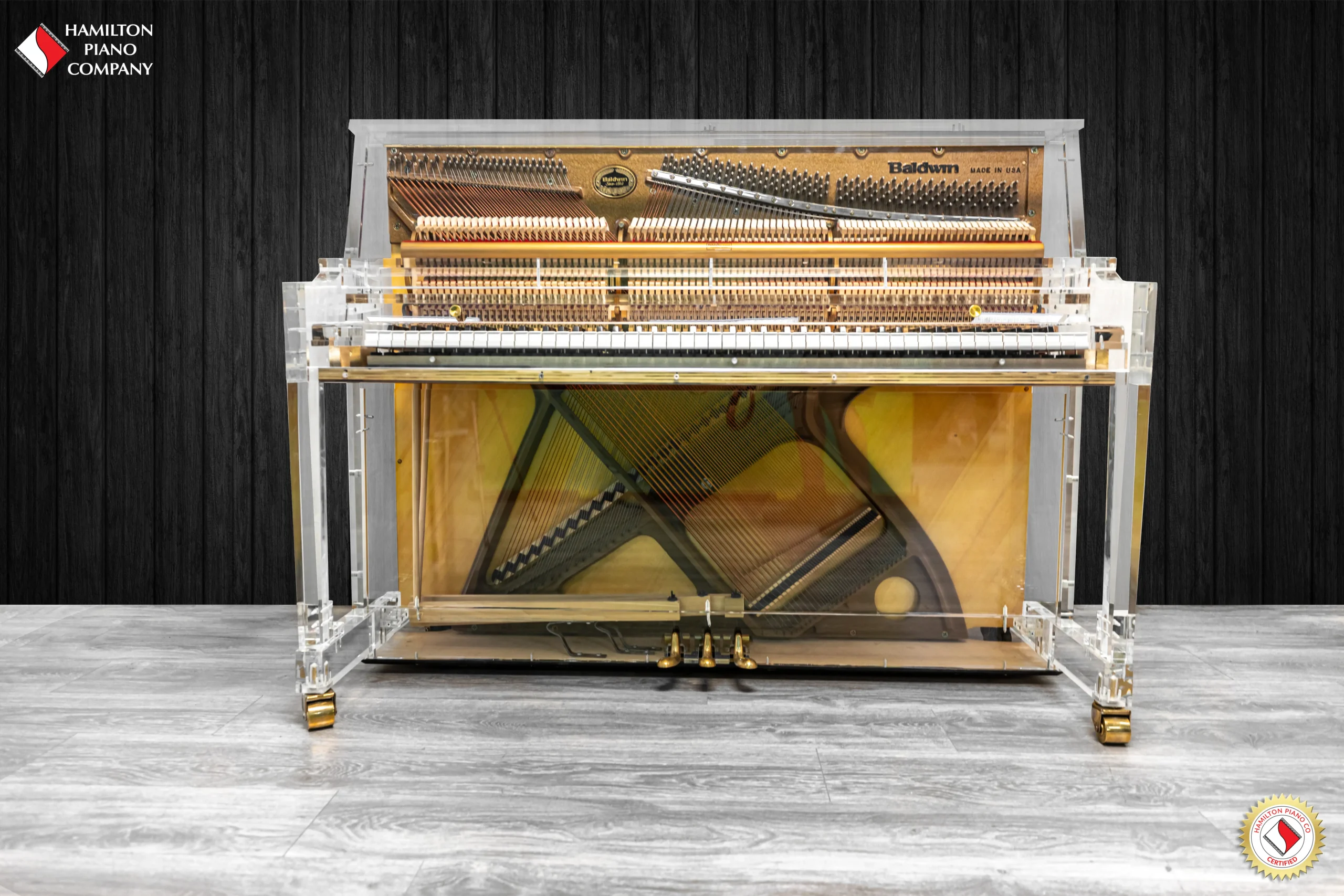 a custom built acrylic piano by hamilton piano company