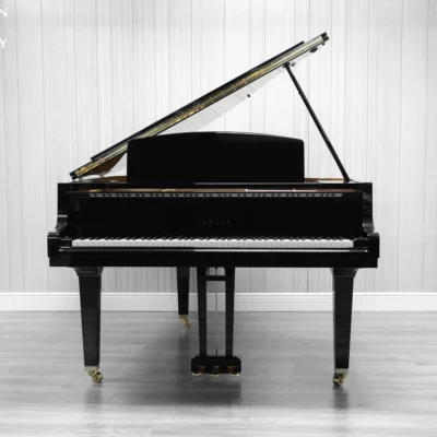 A Yamaha GH1 Baby Grand Piano in a high polish ebony finish.