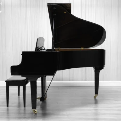 A Yamaha GH1 Baby Grand Piano in a high polish ebony finish.