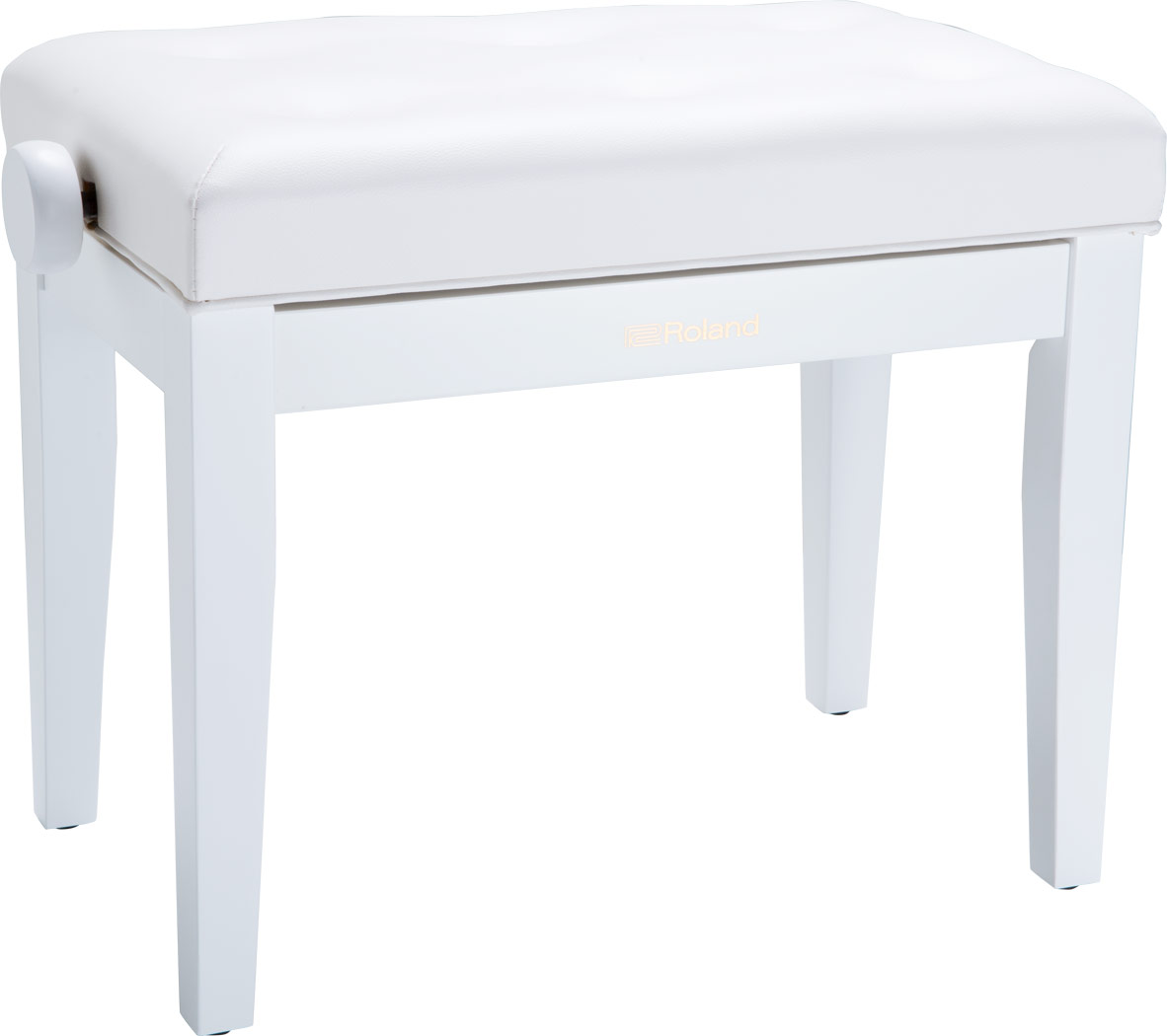 Roland rpb-300wh adjustable piano bench with cushioned seat in white finish.
