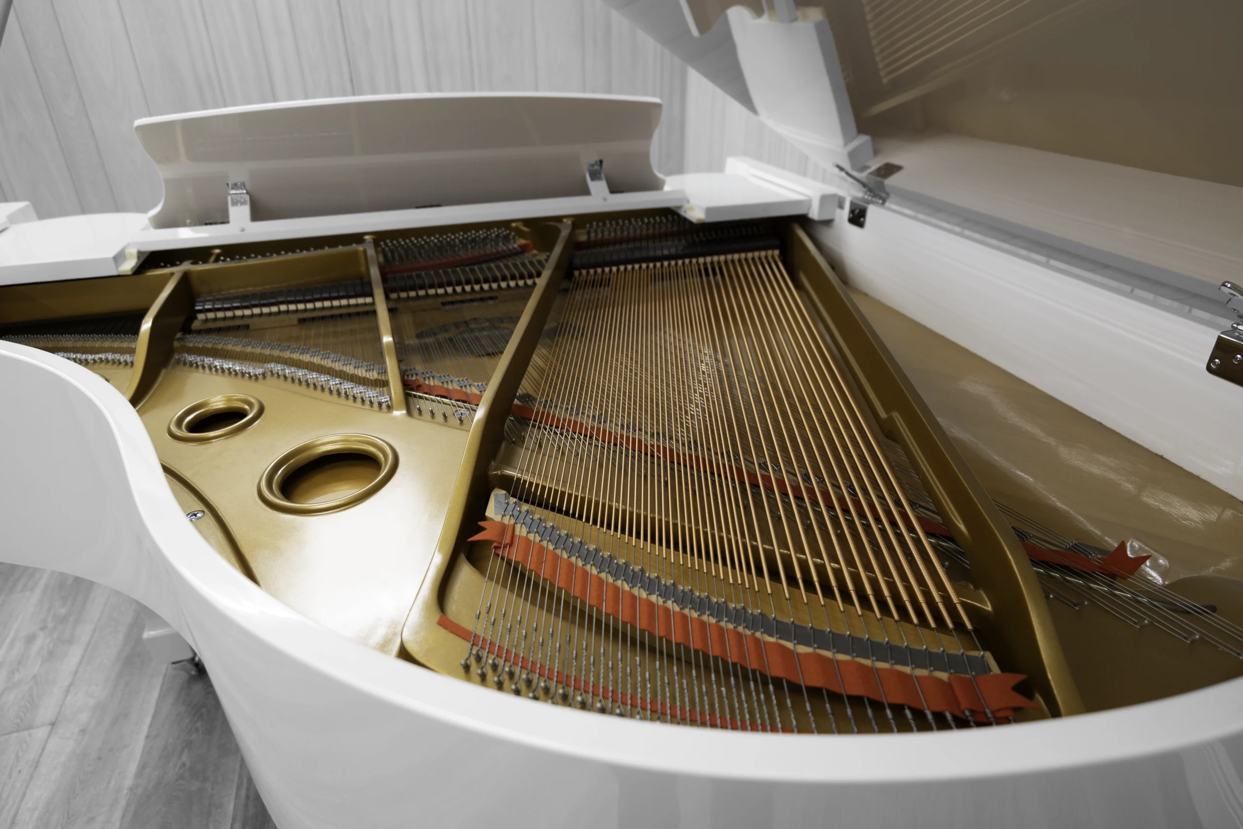 Samick SG-161 Baby Grand Piano in high-polish white finish