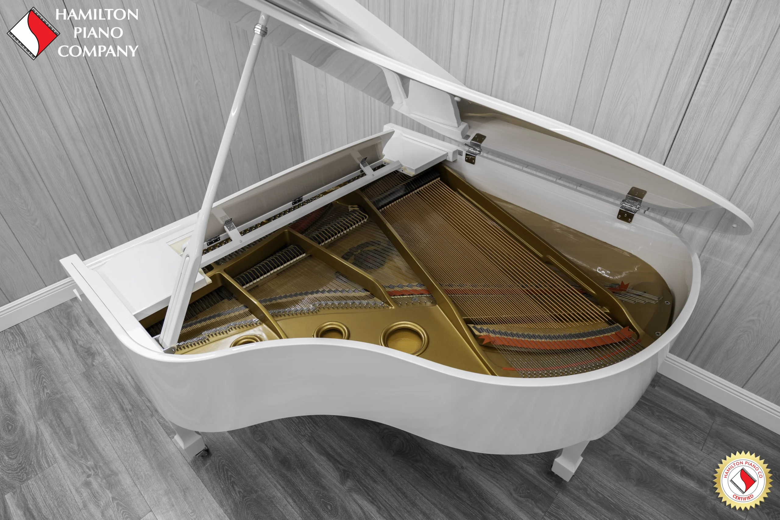 Samick SG-161 Baby Grand Piano in high-polish white finish