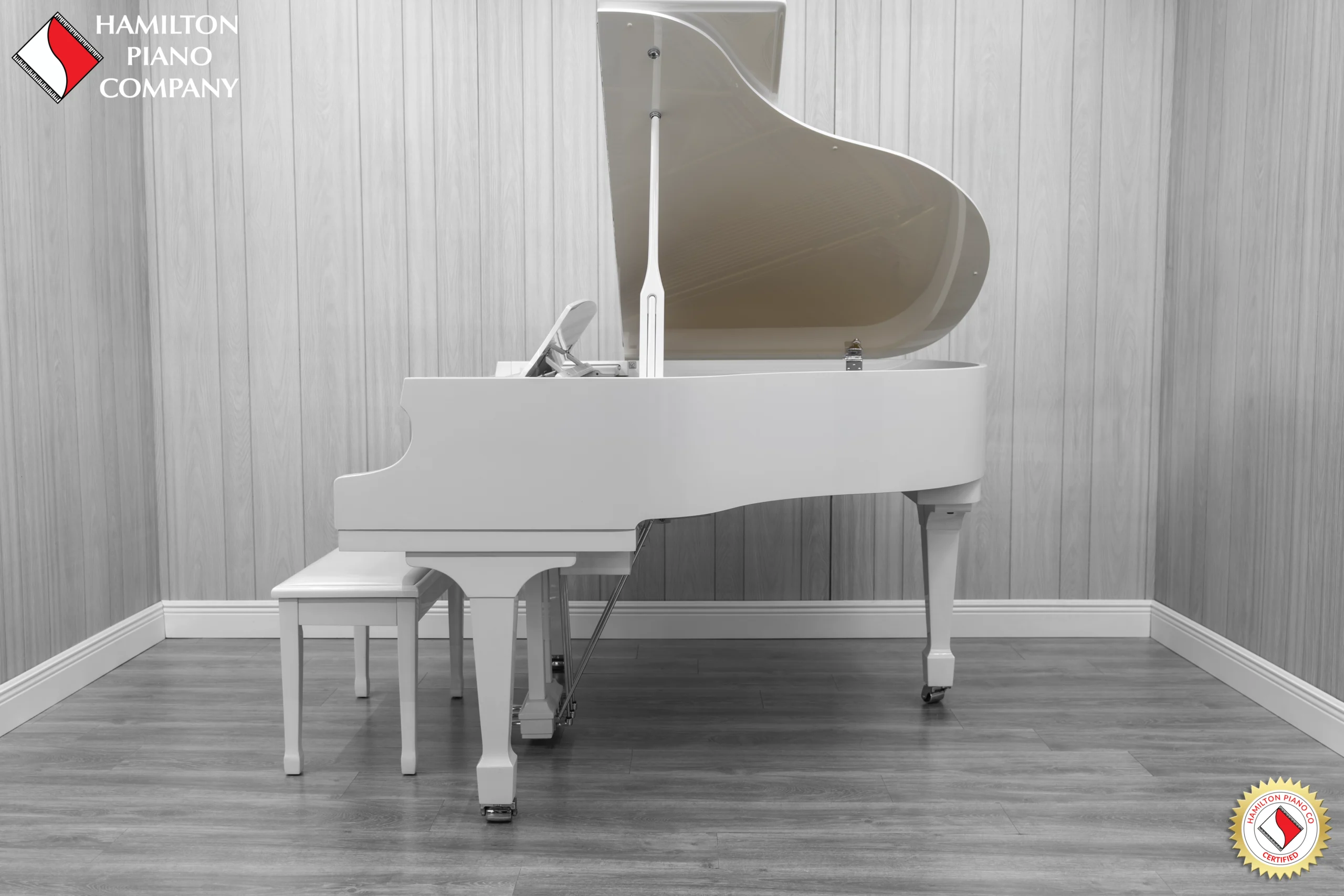 Samick SG-161 Baby Grand Piano in high-polish white finish