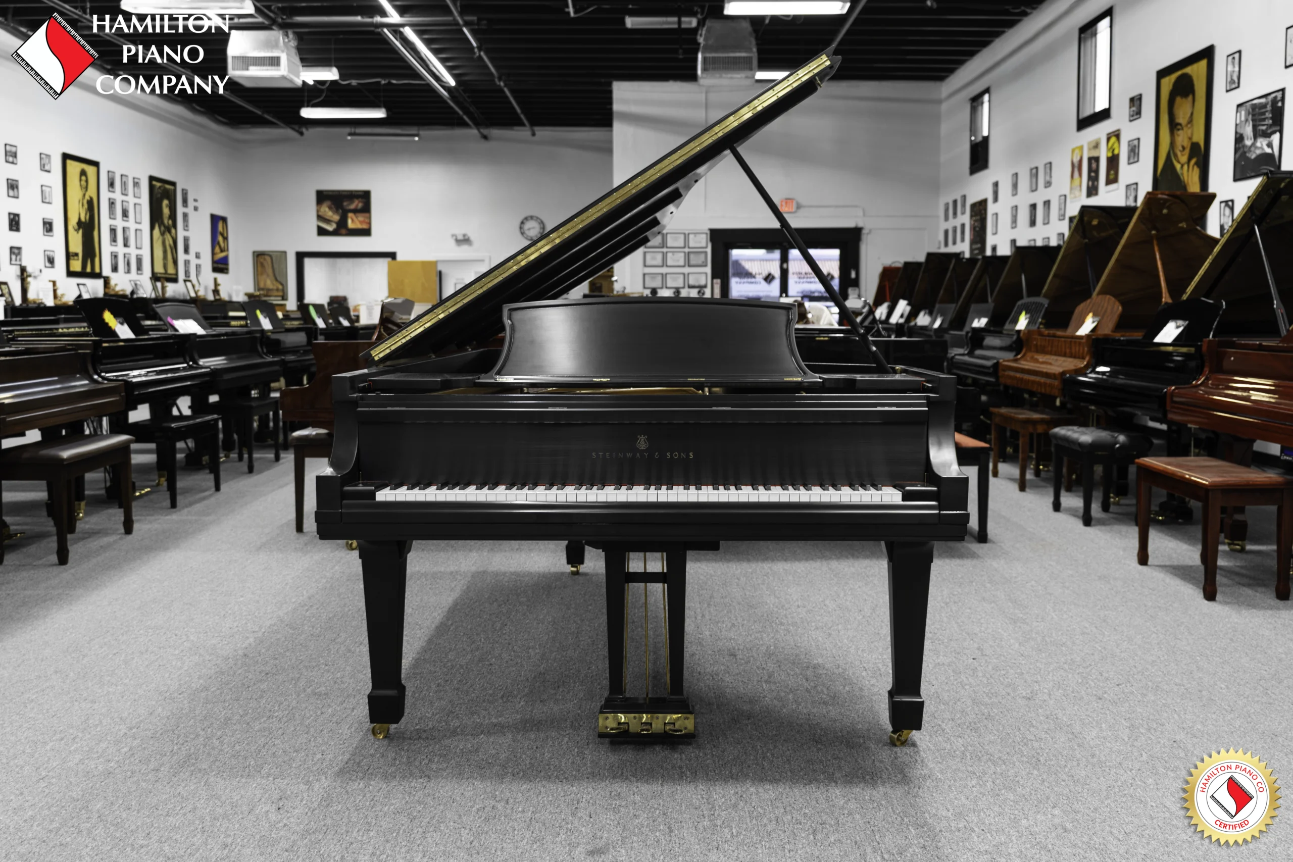A 9ft Steinway D Concert Grand Piano in hand-rubbed satin ebony finish.