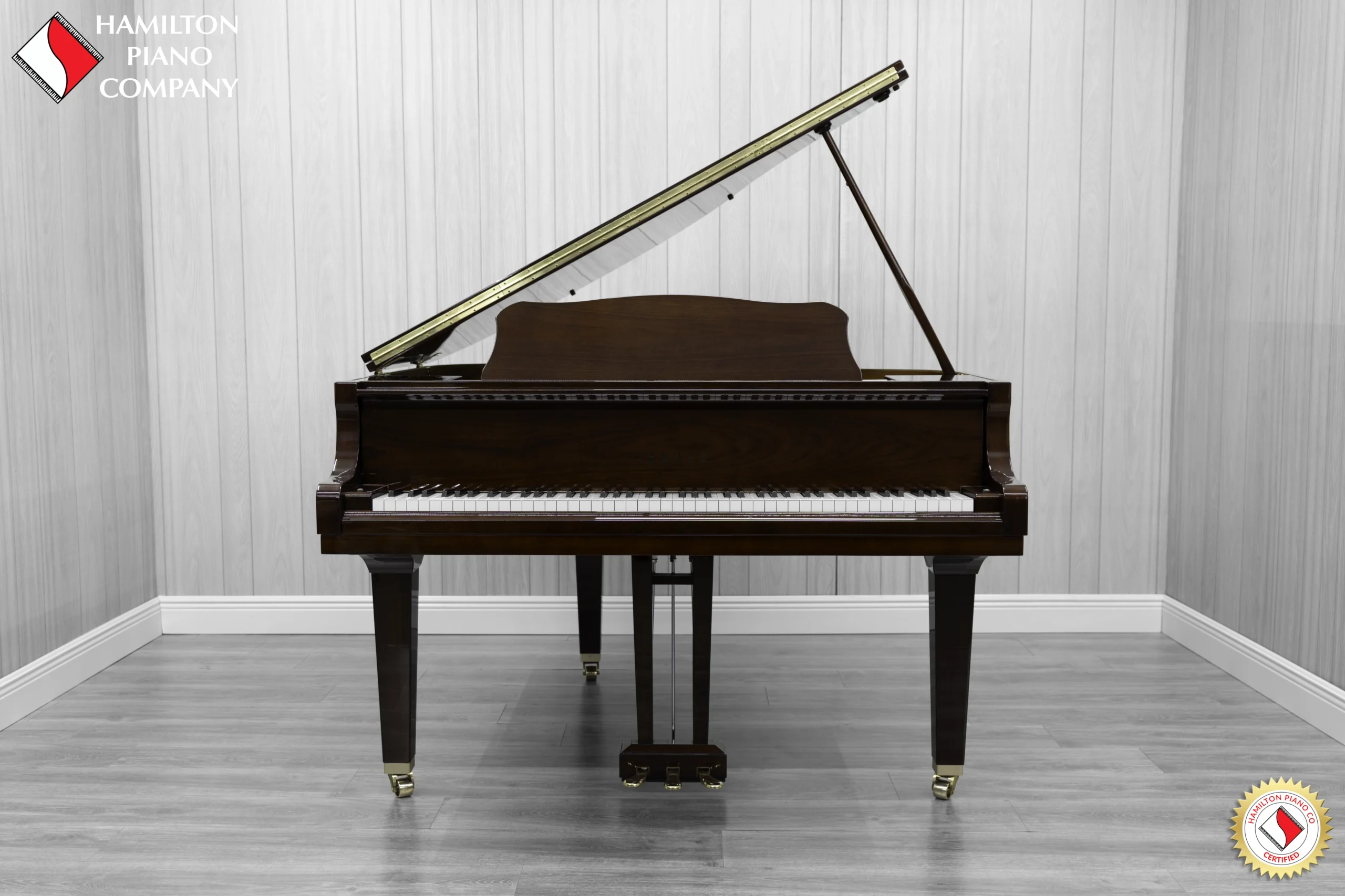 Yamaha GB1K baby grand piano in high-polish mahogany finish.